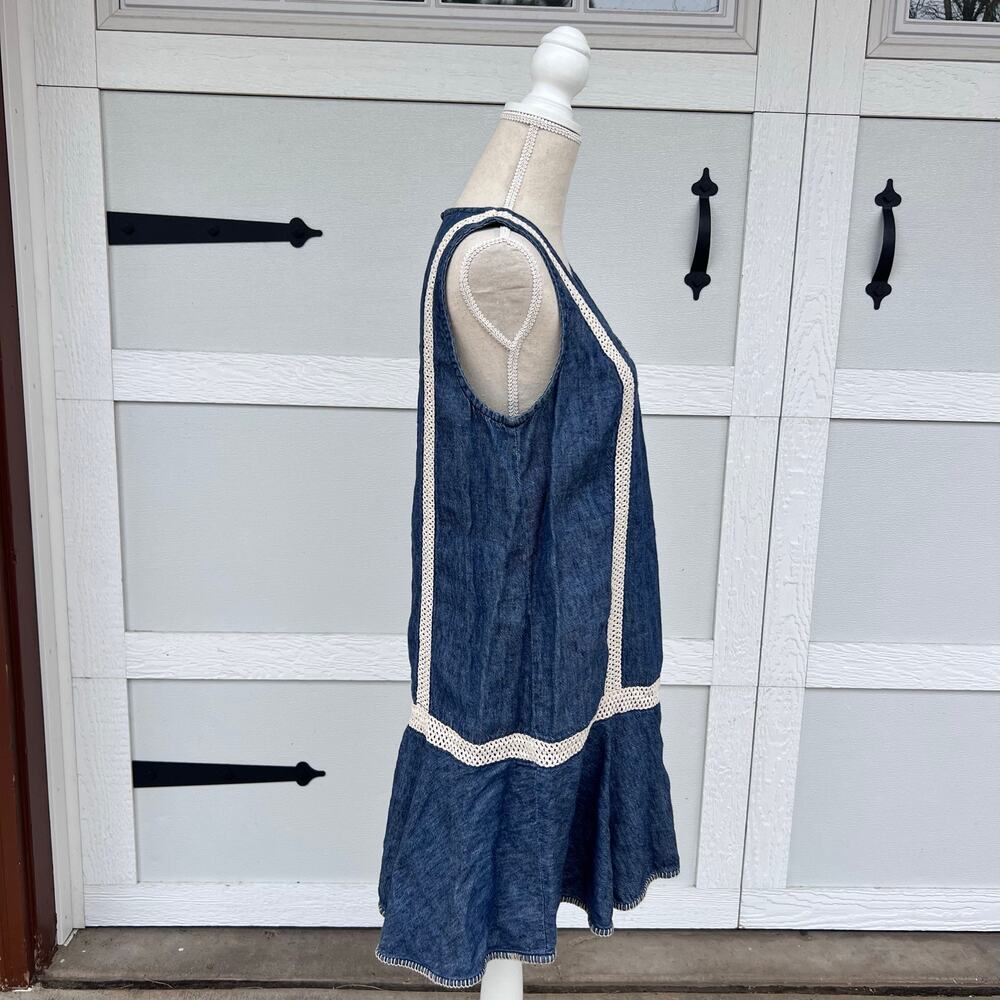 Holding Horses Denim Linen Blend Dress L Boho Cottagecore Anthropologie - Picture 4 of 8